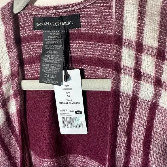 Banana Republic Burgundy and Cream Plaid Poncho Sweater - Picture 3 of 5